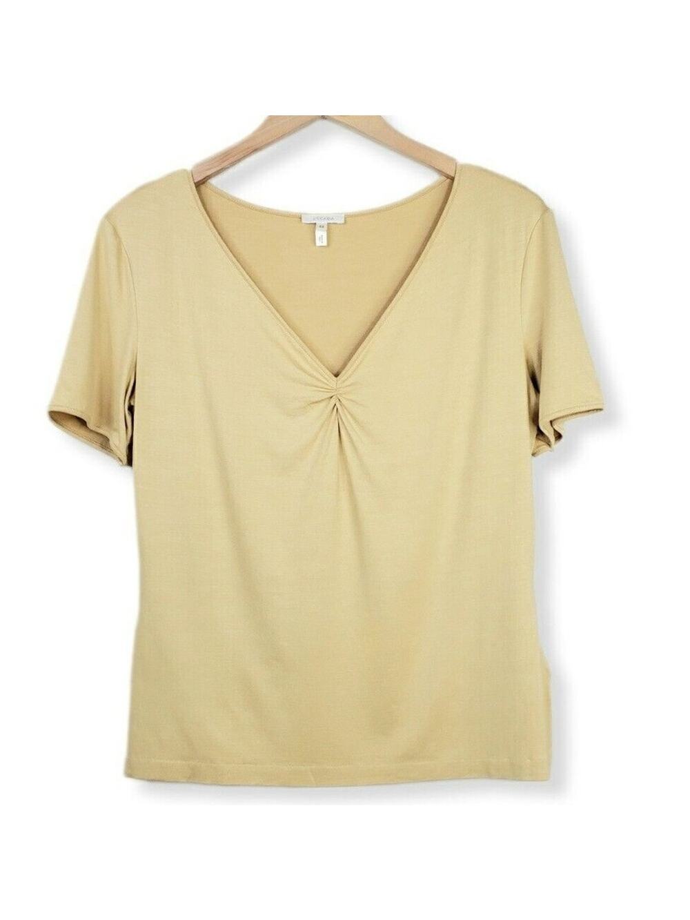 VTG Escada Women Gold Silk Knit Top M Italy Minimal Quiet Luxury Career Casual